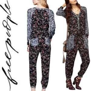 Free People Floral Jumpsuit - Black and Gray